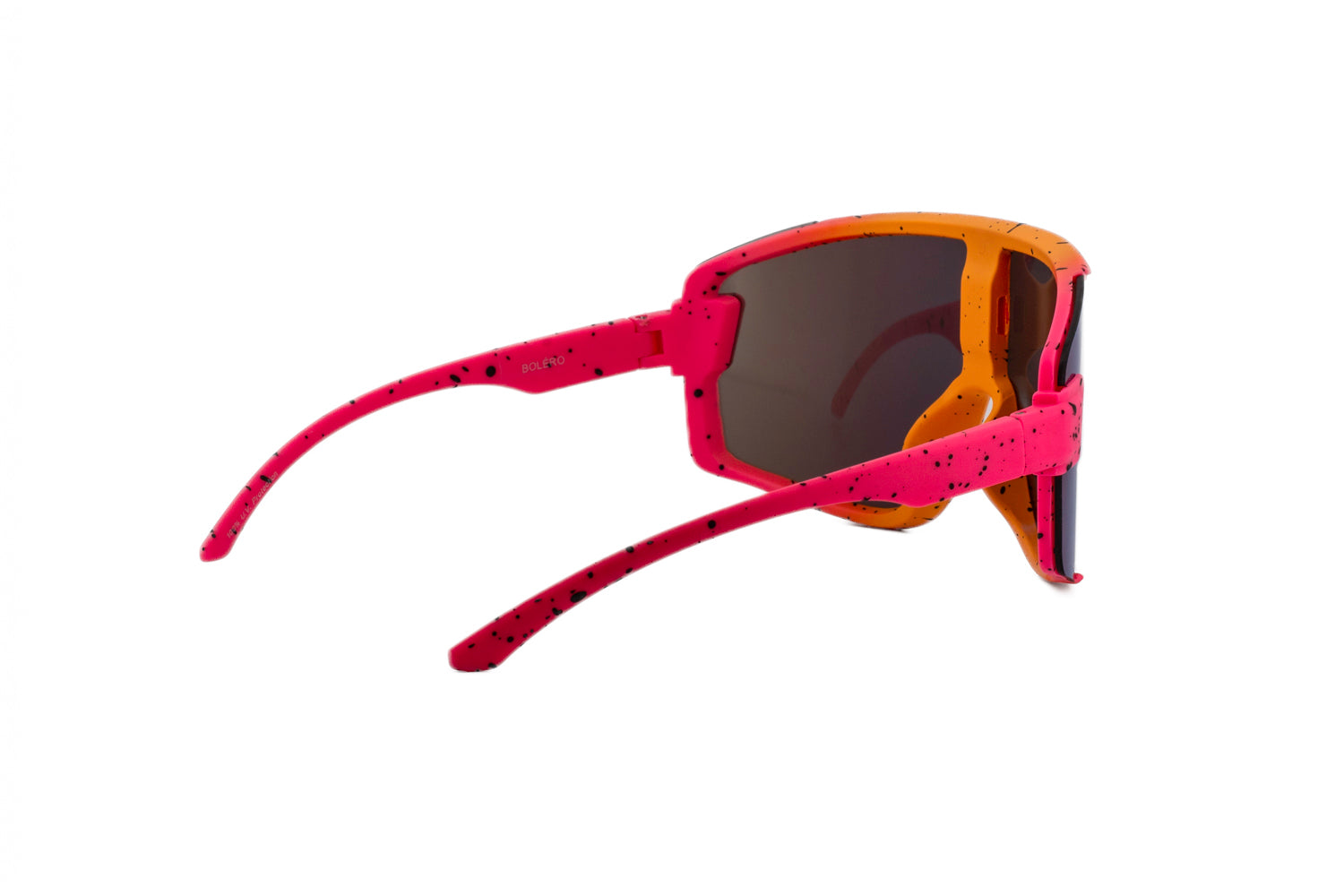 Evo by Bolero Eyewear kids sunglasses with pink orange yellow frame and mirrored lenses quarter-three angle view