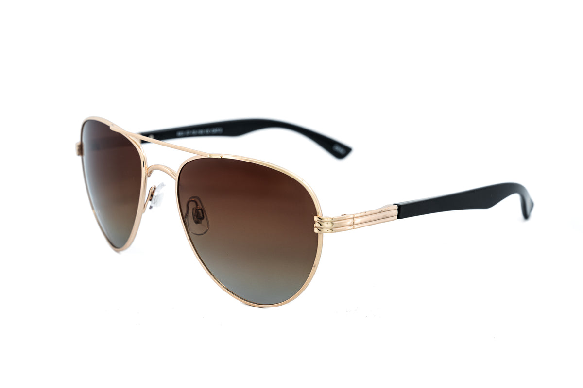 Renzo by Bolero Eyewear gold aviator sunglasses with polarized brown gradient lenses