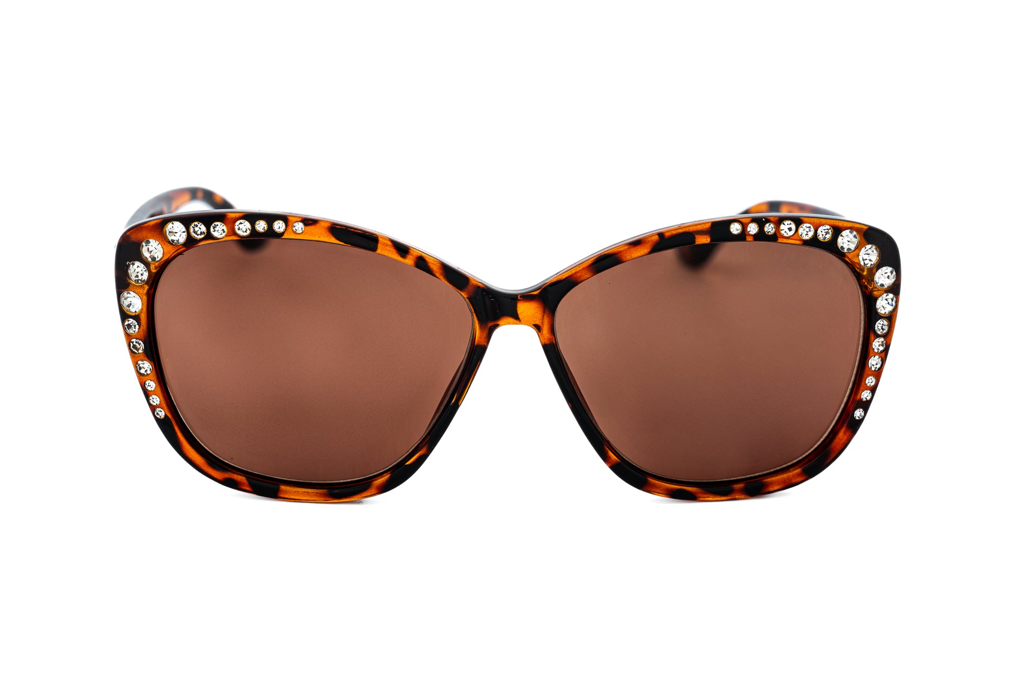 Vivienne  by Bolero Eyewear tortoiseshell cat-eye sun readers with crystal detailing front angle view